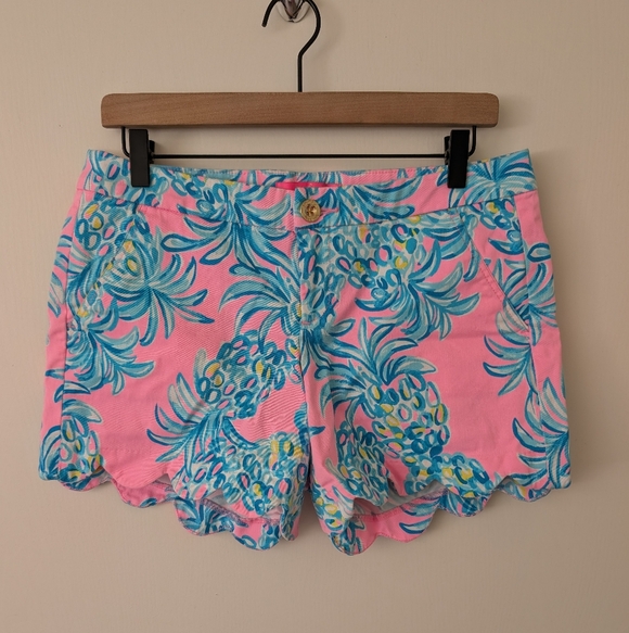 Lilly Pulitzer Pants - Lilly Pulitzer Womens 6 Buttercup Shorts Pink Blue Scalloped Preppy Vacation